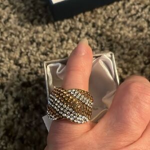 NWT white n champagne Austrian crystals in gold tone